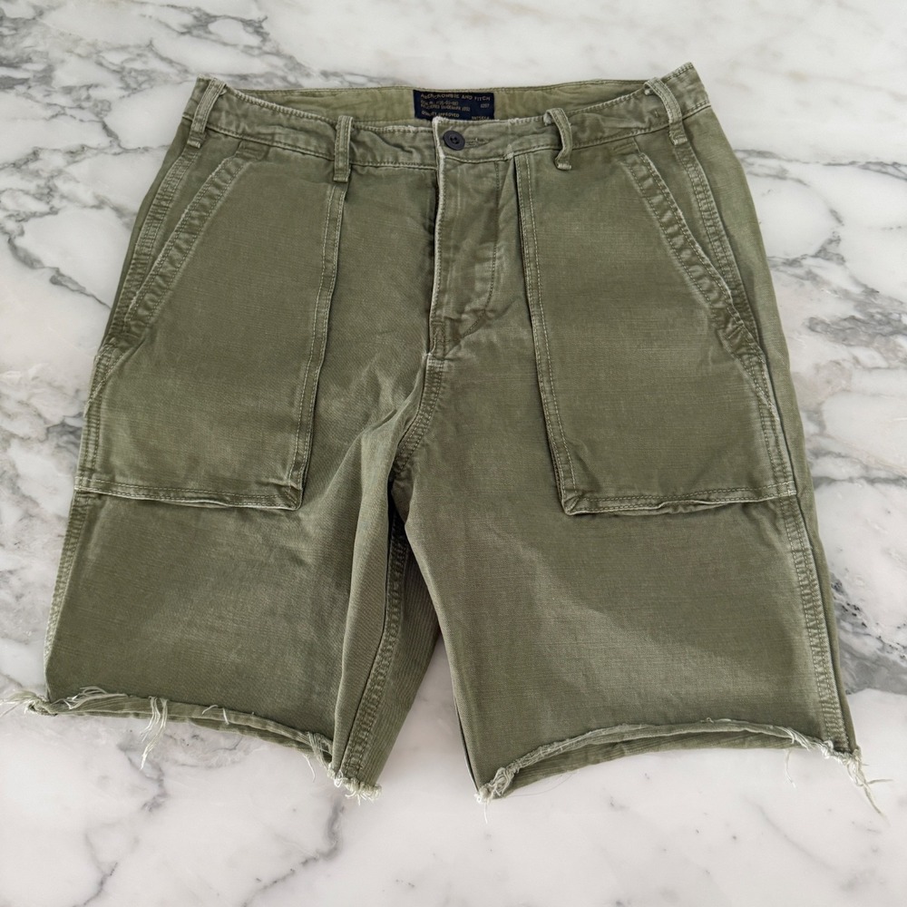 VTG Abercrombie & Fitch Military Shorts Mens 29 Green Button Fly Distressed